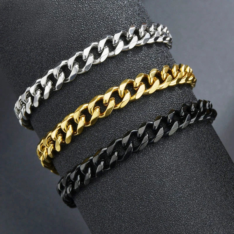 3/5/7mm Simple Stainless Steel Men Curb Cuban Chain Fashion Women Bracelet On Hand For Couple Unisex Wrist Jewelry Gift Party